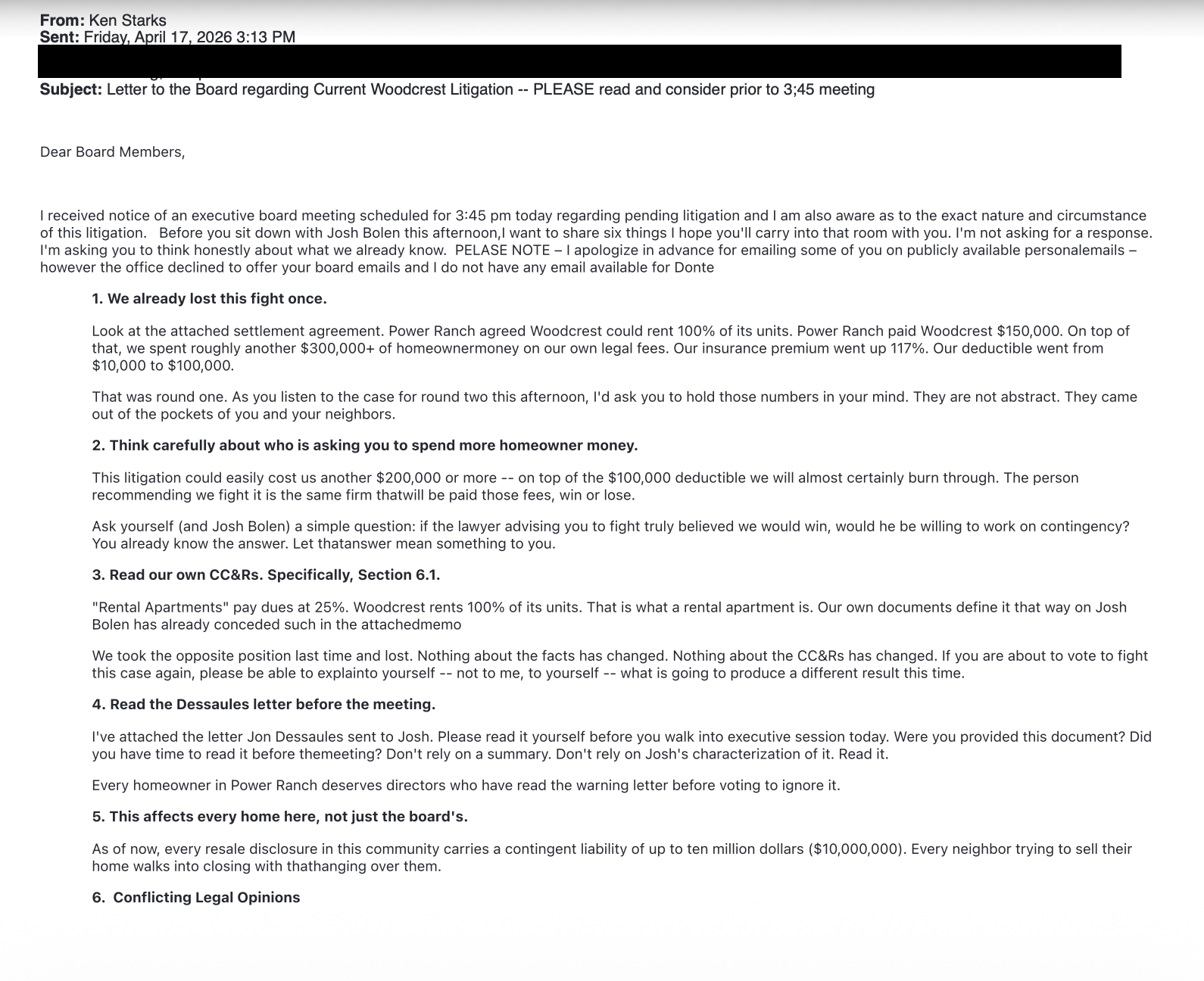 Letter To The Board, Dessaules Letter to CHDB, Woodcrest Settlement