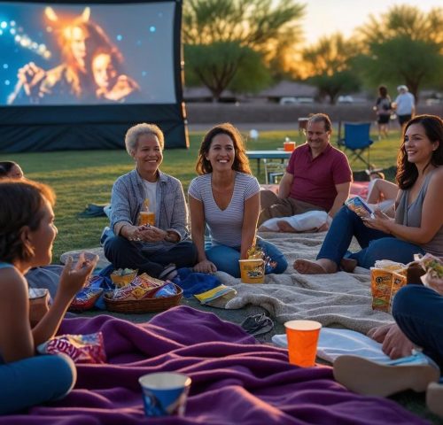realistic photo of community movie at the park event amongst caucasian residents in gilbert az realistic photo of community movie at the park event amongst caucasian residents in gilbert az